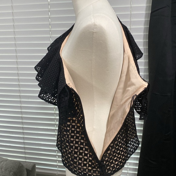 J CREW Black Ruffle Eyelet One Shoulder Top Sz 4 - Picture 5 of 16